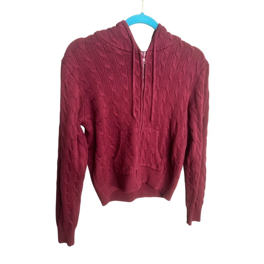 Brandy Melville Maroon Ayla cable Knit Y2K Cozy Full Zip Pockets 2000s Cottage